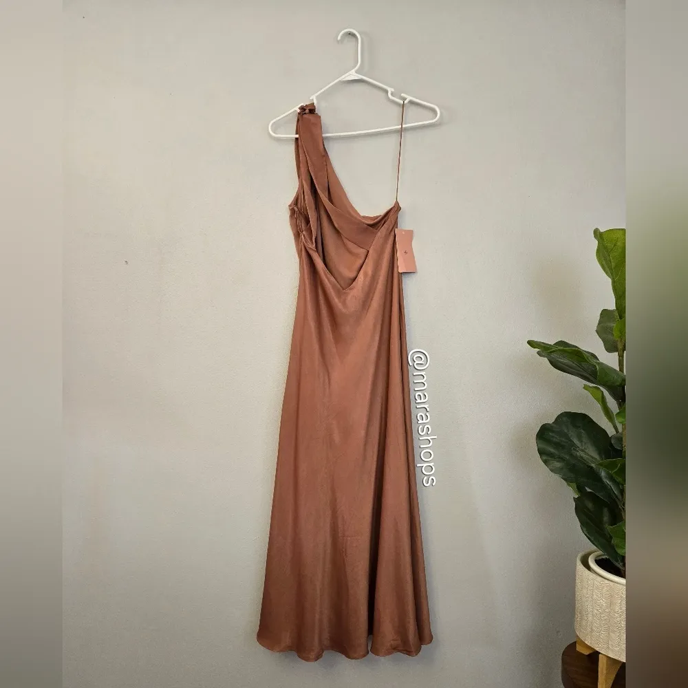 BHLDN Nicoletta One Shoulder Scarf Satin Midi Dress - Image 6