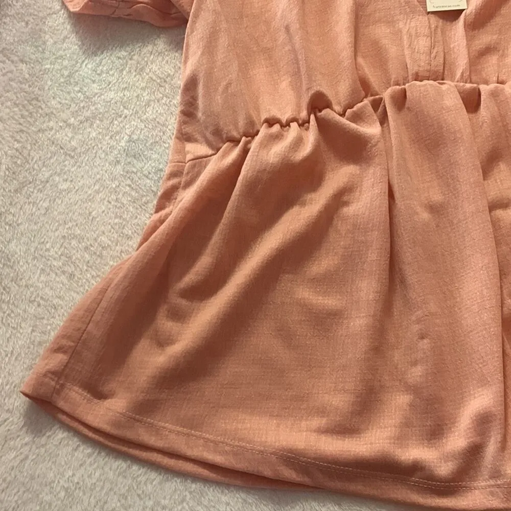 Glo fashion francescas womens small new pink puff sleeve baby doll shirt pink - Image 8