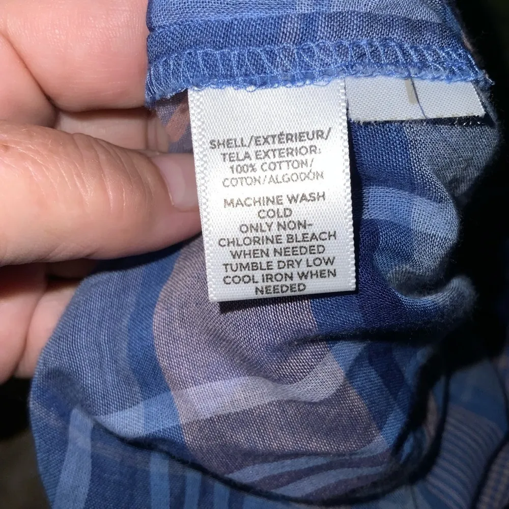 Ann Taylor LOFT Cotton Blue Plaid Bell Sleeve Softened Shirt Top Size Large - Image 12