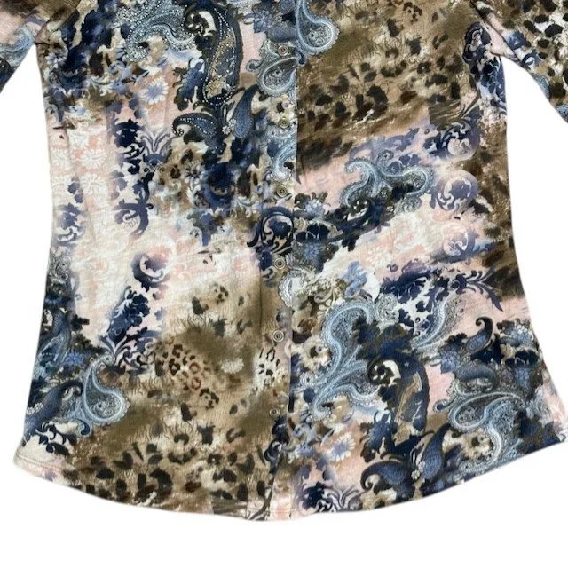 Soft Surroundings Paisley‎ Leopard Print Button Down Long Sleeve Top Sz Med - Image 9