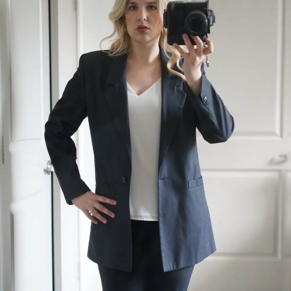 Collini Vintage Navy Oversized Minimalist Blazer Coat Career Office Size 10 Blue - Image 3