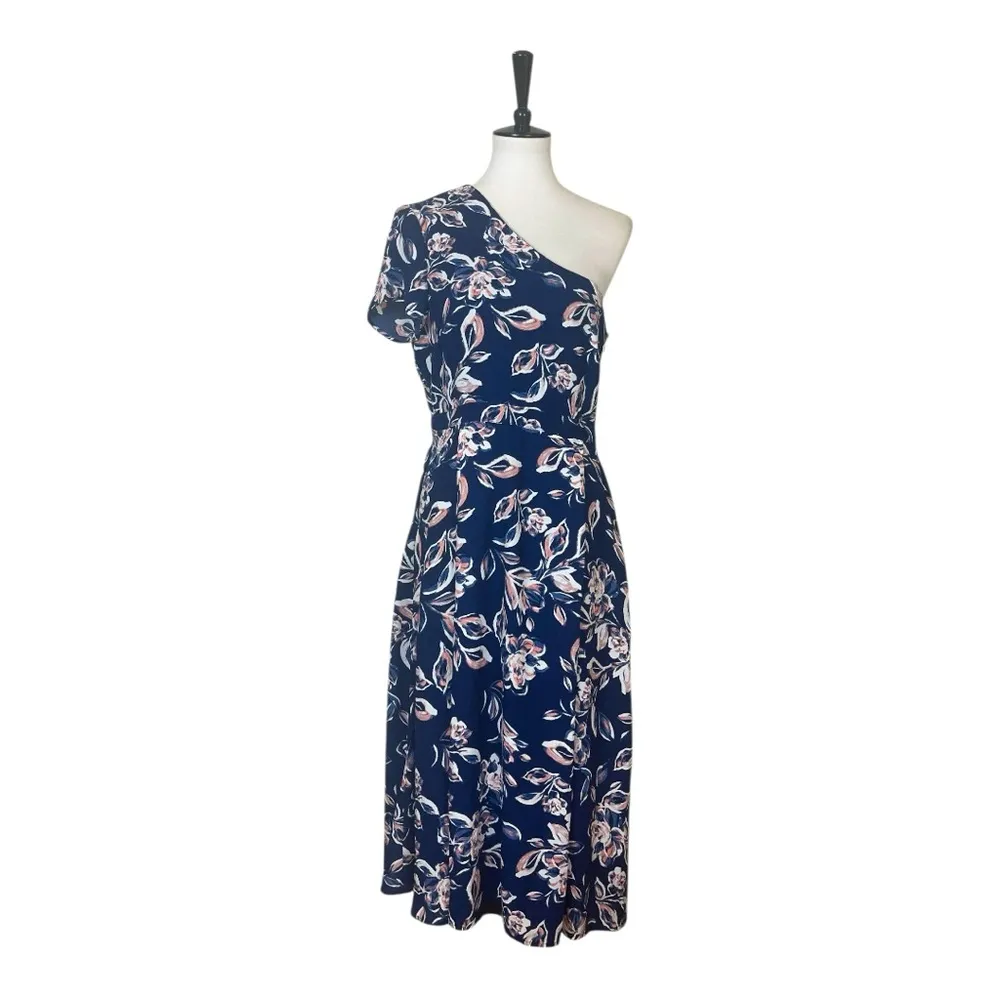 Charles Henry New Dress One Shoulder Midi Blue Pink Floral Women’s Size Large - Image 3