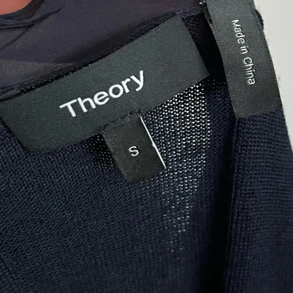 Theory • Navy Wool Silk Long Duster Cardigan Crepe De Chine - Image 6