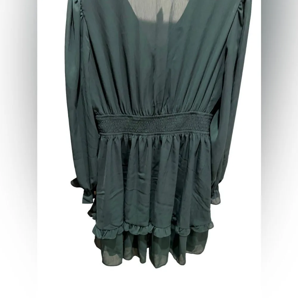 EXLURA Women Lantern Sleeve Mini Dress with front tie and long sleeves - Image 6