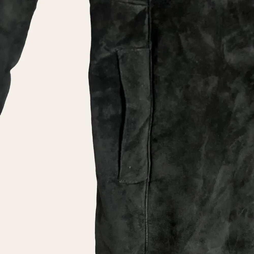 Vintage Marvin Richards Suede Leather Faux Black Long Shearling Coat Size M - Image 5