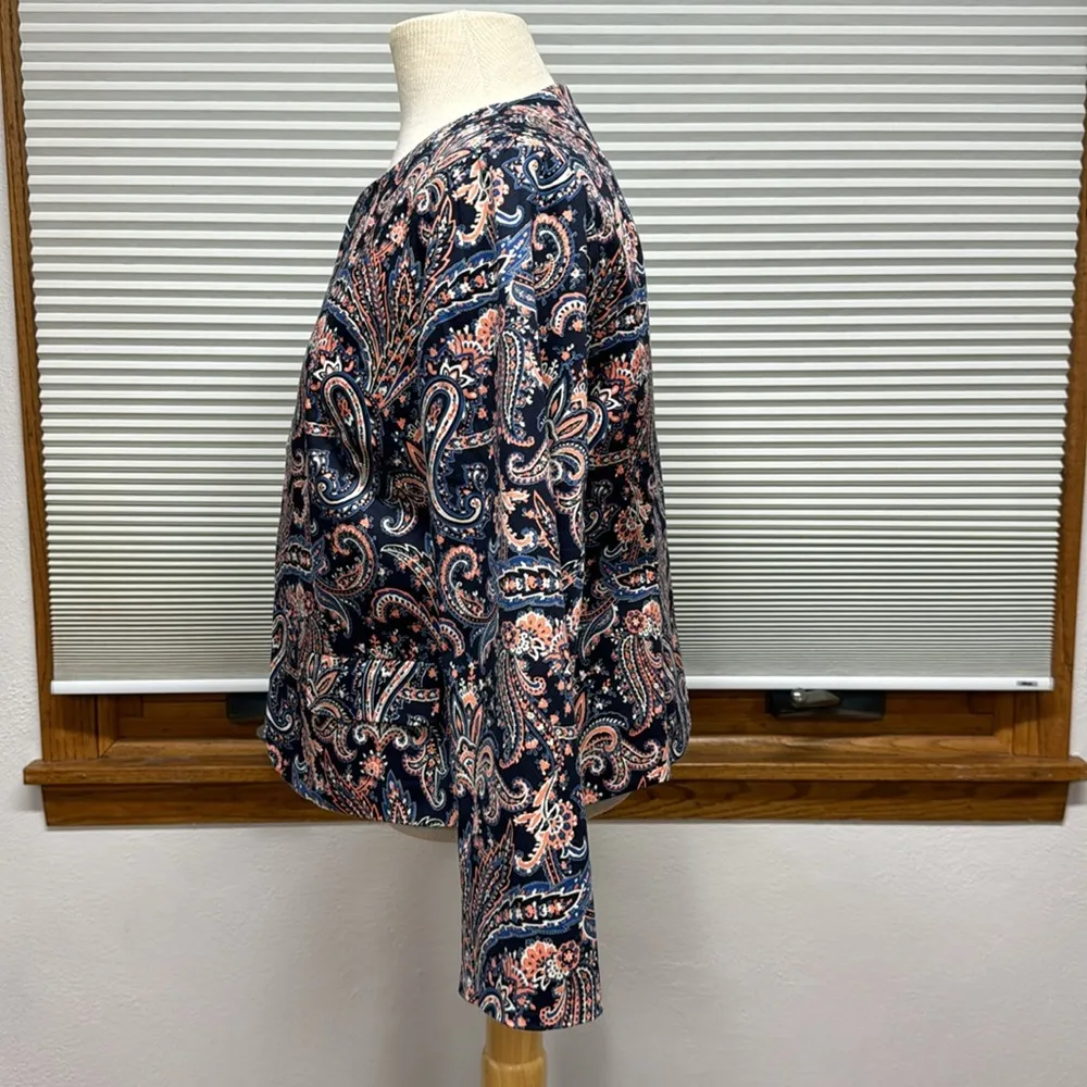 Pendleton Navy Blue and Pink Paisley Patterned Open Front Blazer Jacket - Image 6