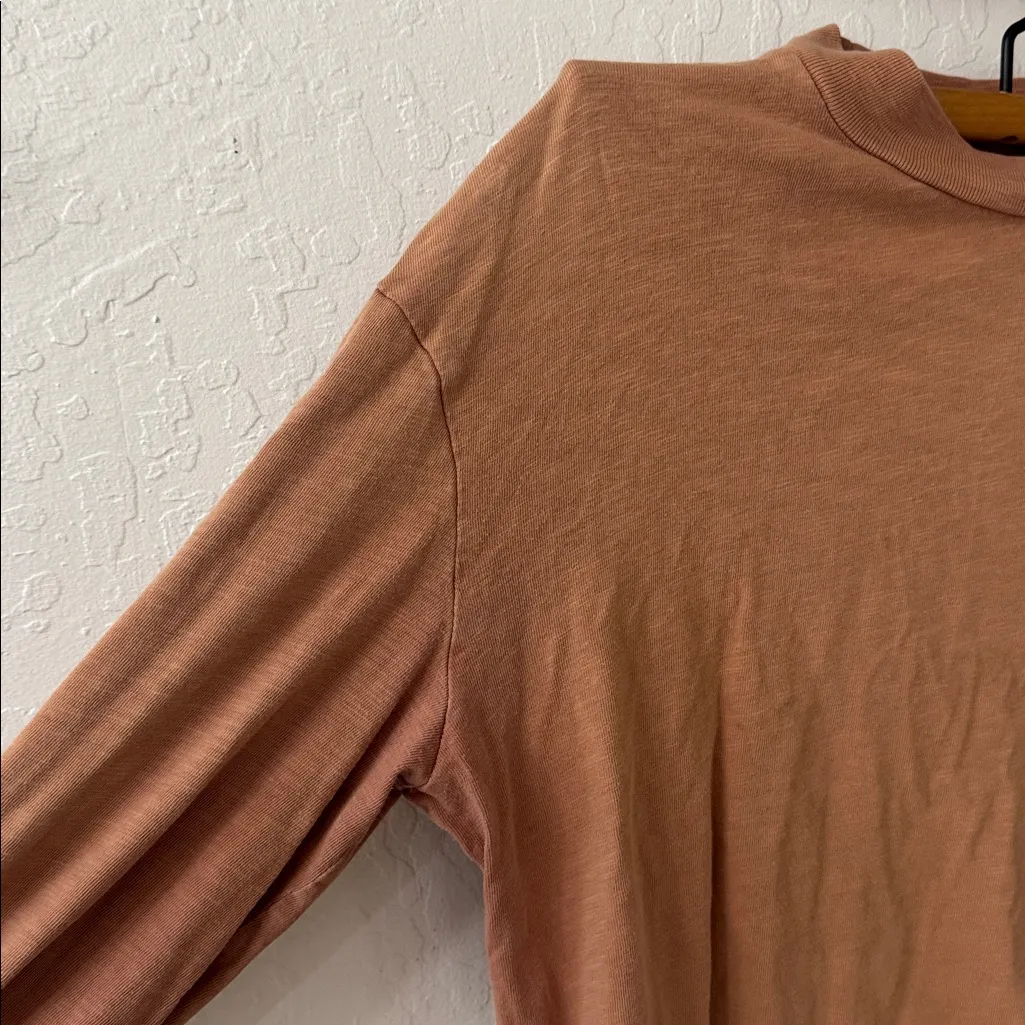 Madewell Warm Umber Garment Dyed Mock Neck Long Sleeve Pocket Tee Small - Image 3