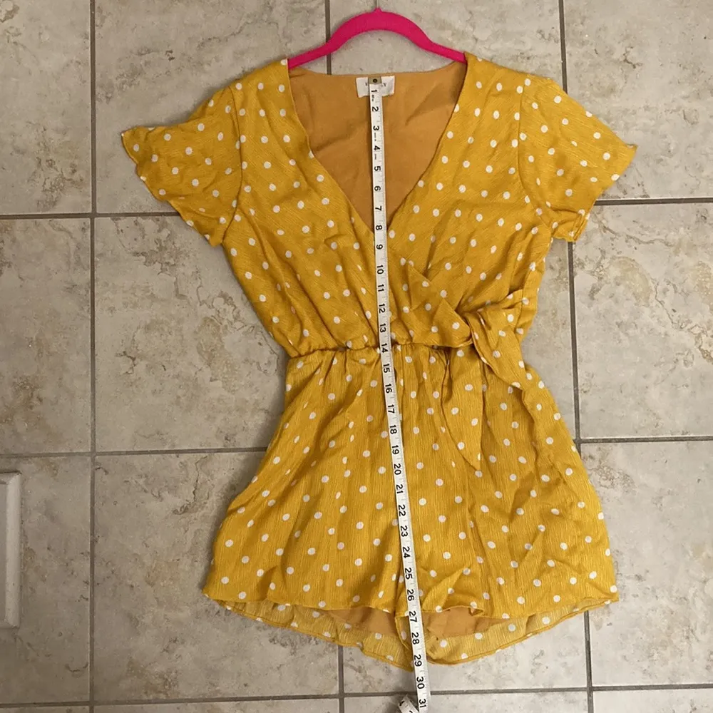 Yellow Polka Dot Faux Wrap Romper - Image 8