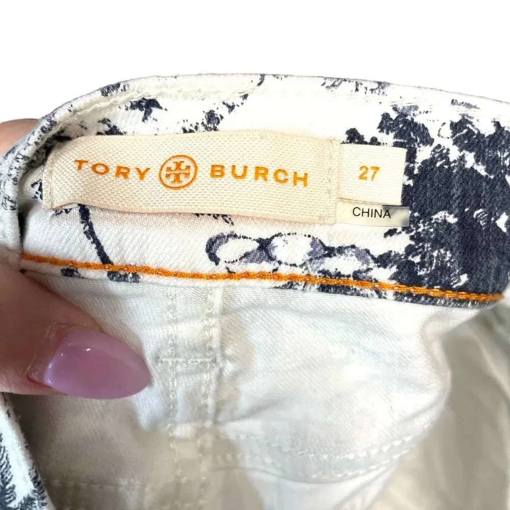 Tory Burch Frenesi Frayed Tropical Palm‎ Tree Printed Denim Shorts Size 27 - Image 7