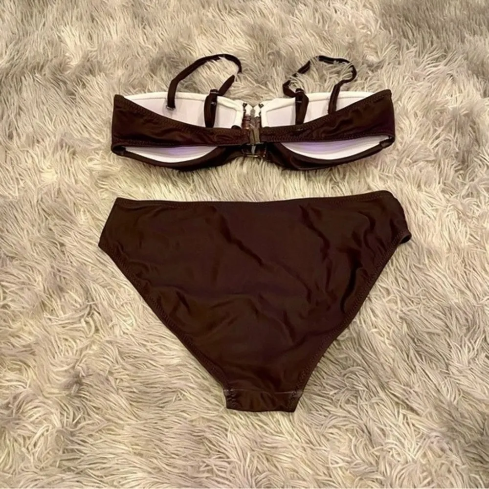 Women’s 2 Piece Push Up Bandeau Bikini Swimsuit Color Block Orange Brown NWOT Size undefined - Image 41