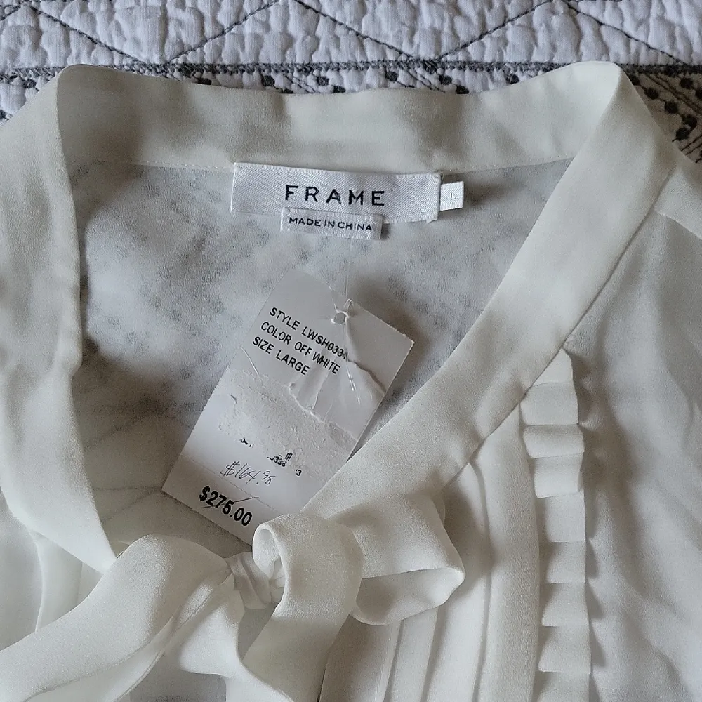 Frame Denim White Pleated Blouse with Bib Collar - Image 4