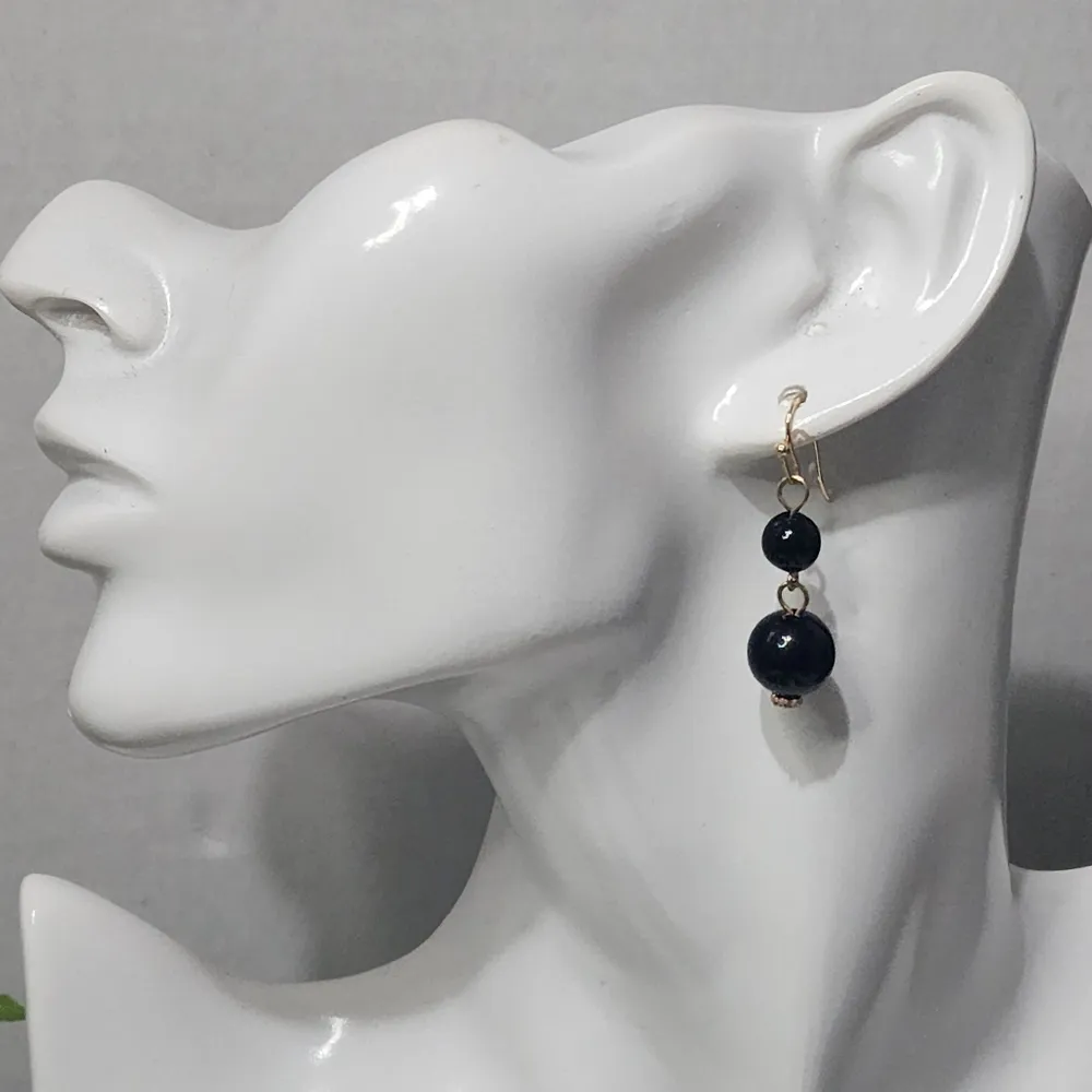 5 Strand Black Bead Necklace with Large Crystal Flower and Earrings Set Gold - Image 5