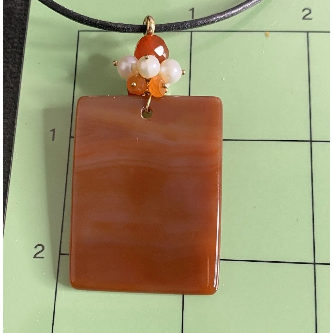 14K YELLOW GOLD ZB LG CARNELIAN & PEARLS ZIMMER BROTHERS LARGE PENDANT + 16”CORD Orange - Image 8