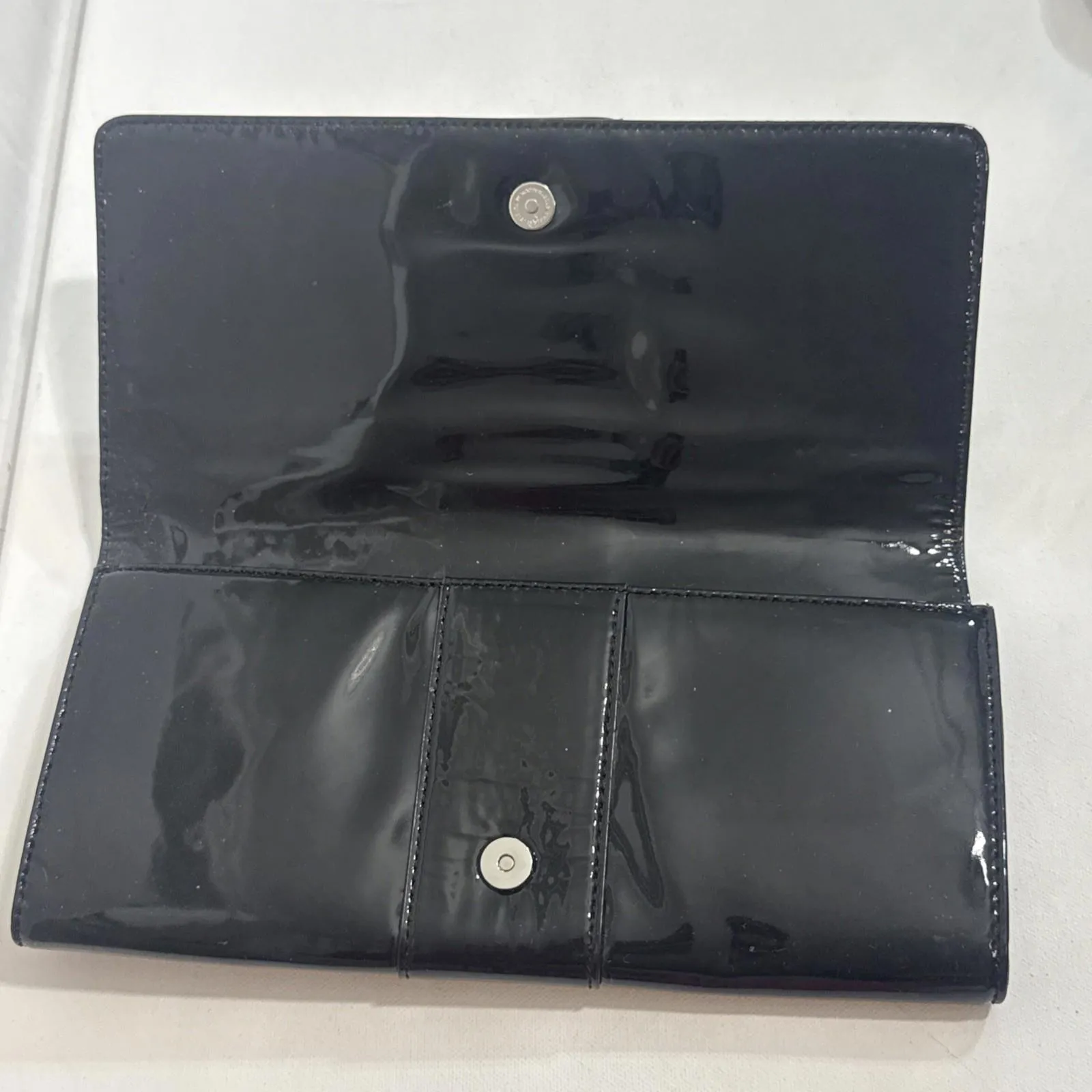 Michael Kors Buckle Black Designer Old Money Minimalist Patent Leather Clutch - Image 3