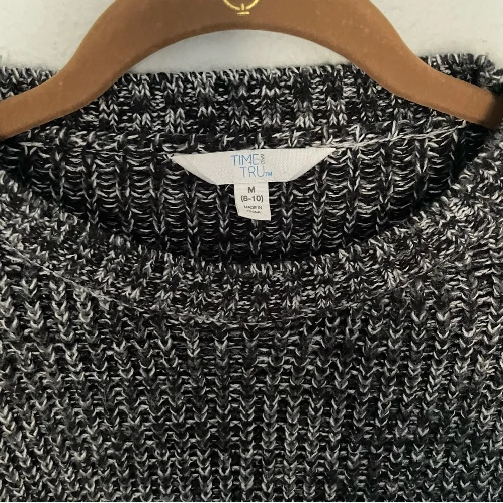 Grey Color Block Chunky Sweater Cozy Knit Size M - Image 5