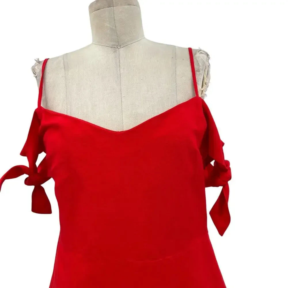 Abercrombie and Fitch Dress Sheath Tie Off the Shoulder Linen Blend Red Size 4‎ - Image 4