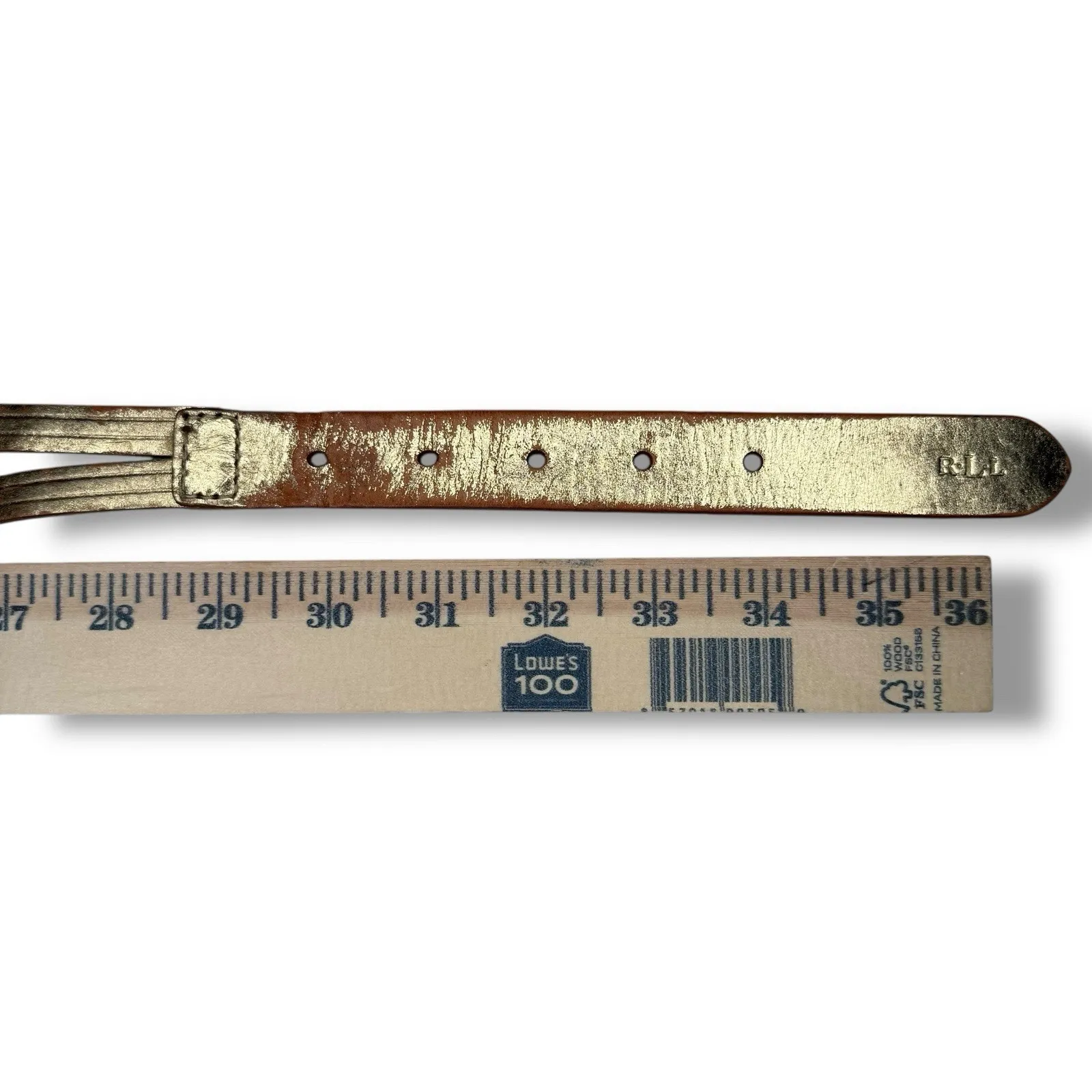 LRL Ralph Lauren Leather Belt Small 1.5" Gold Woven Braided Distressed Vintage - Image 11