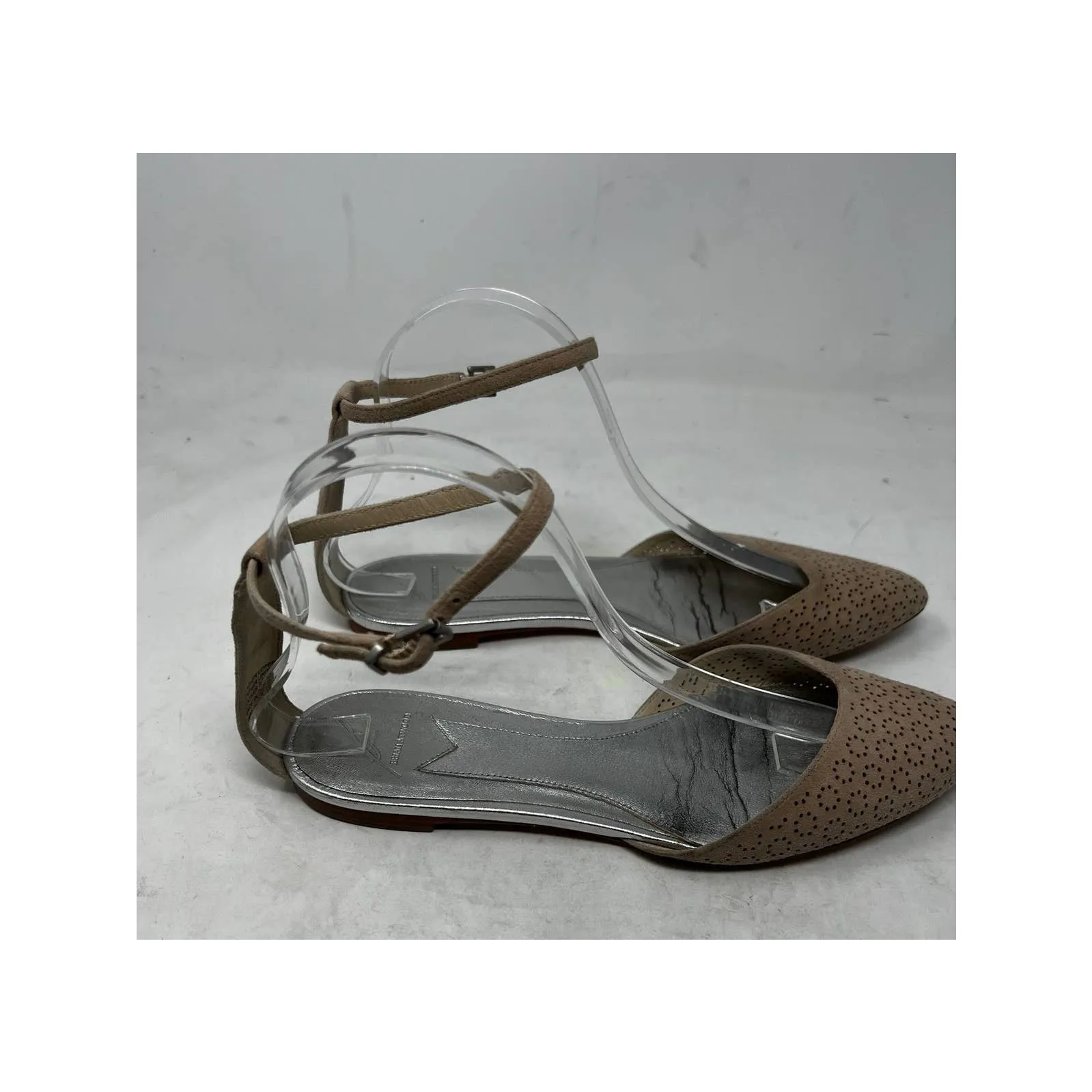 Brian Atwood Sandal Ankle Strap Flats 8 38.5 Leather Pointed‎ Toe Shoes Cutout - Image 5