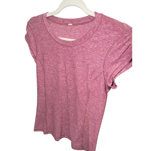 Lululemon Women 4 Time To Sweat Short Sleeve Heathered So‎ Merlot Red Burgundy - Image 7