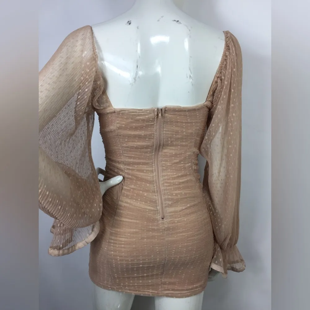 Miss Lola Mini Dress Polka Dot Sheer Sleeve Ruched S - Image 11