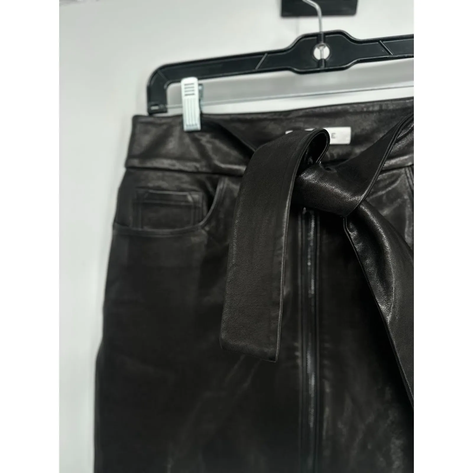 FRAME Black Lamb Leather Tie Waist Zip Mini Skirt Size 28 Moto Punk Emo Grunge - Image 4