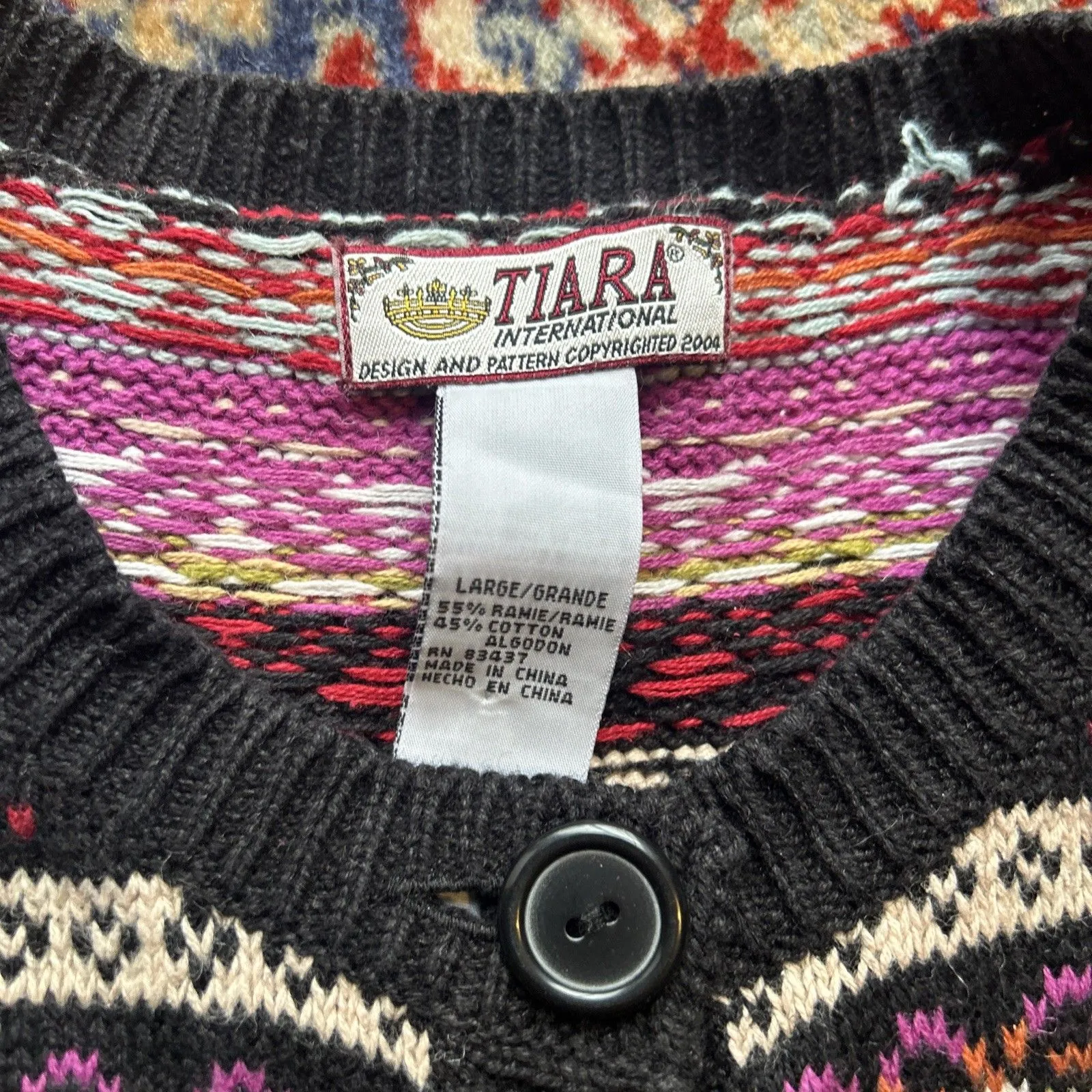 Tiara International Fair Isle Cardigan Sweater Women's Large Cottagecore - Image 3