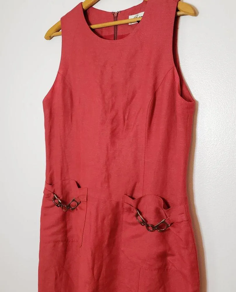 Barami Viscose Linen Rust Colored Sleeveless Shift Dress Embellished Pockets 12 - Image 2