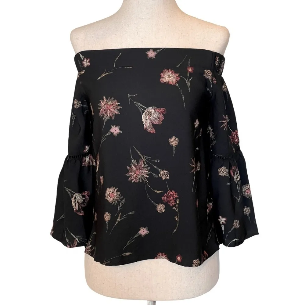 Lost + Wander Black Fleur Floral Off The Shoulder Bell Sleeve Top Size S - Image 6