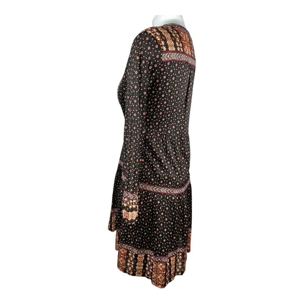 Style & Co Black Brown Boho Embroidered Beaded Floral Nylon Mesh Tiered Dress PL - Image 8