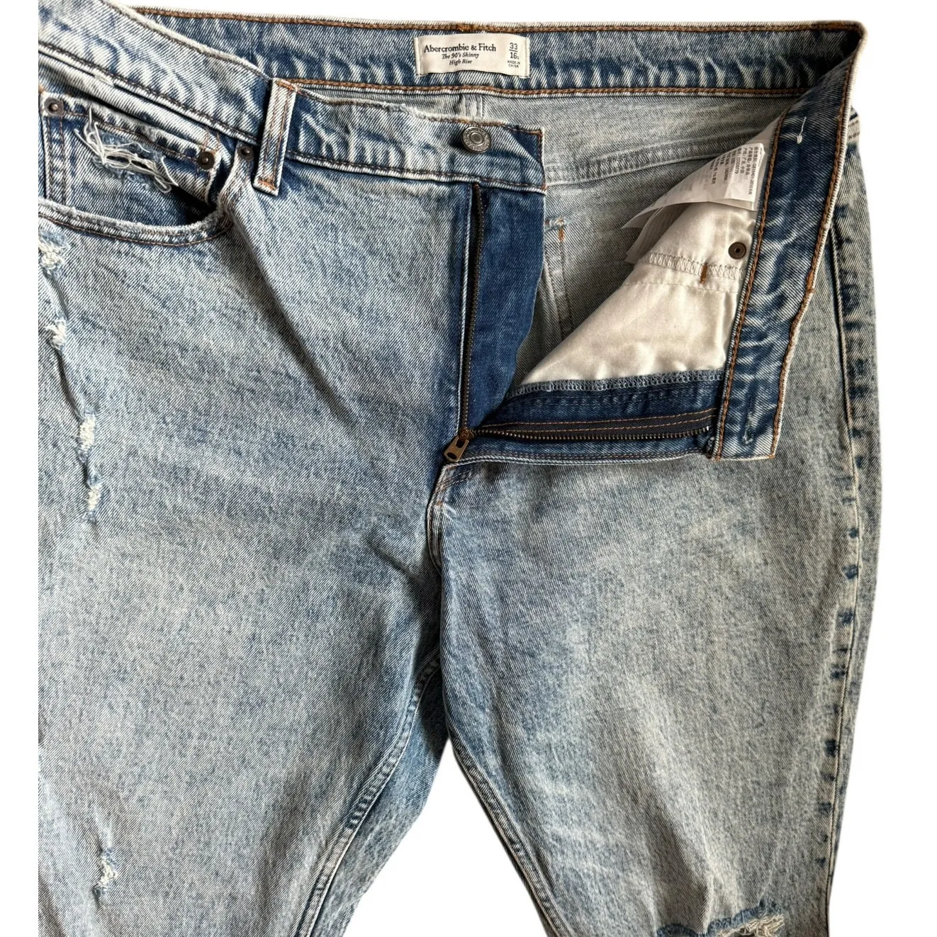 Abercrombie & Fitch The 90’s Skinny High-Rise Jeans Acid‎ Wash Size 16 Short - Image 7