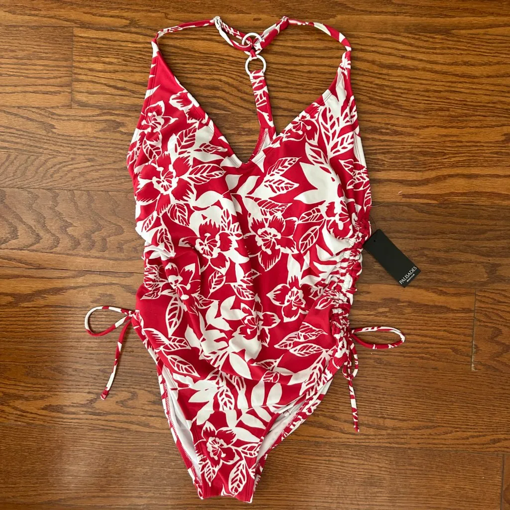 NWT Pink Floral Side Cinch Racer Back Medium Coverage One Piece Swimsuit Size XL - Image 14