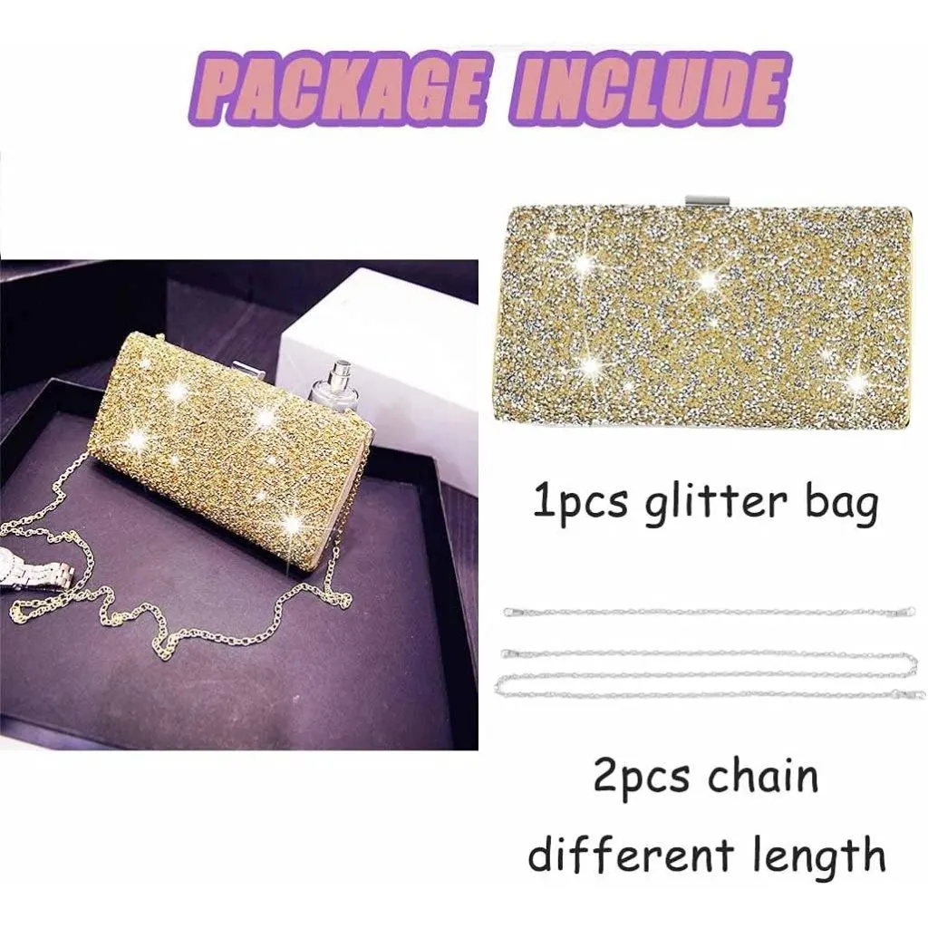 ⚡ Women's Glitter Double Sided Diamond Evening Clutch Crossbody Gold Bag - Image 3