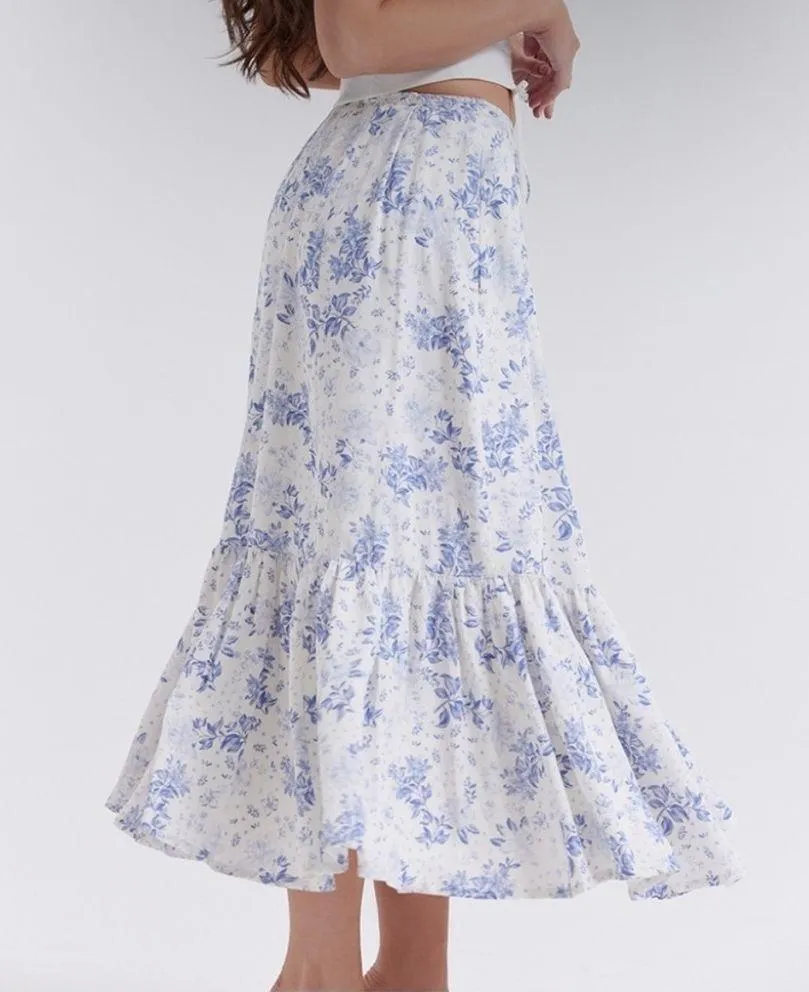 House Of CB  Aitana Blue Print Midi Skirt - Image 3
