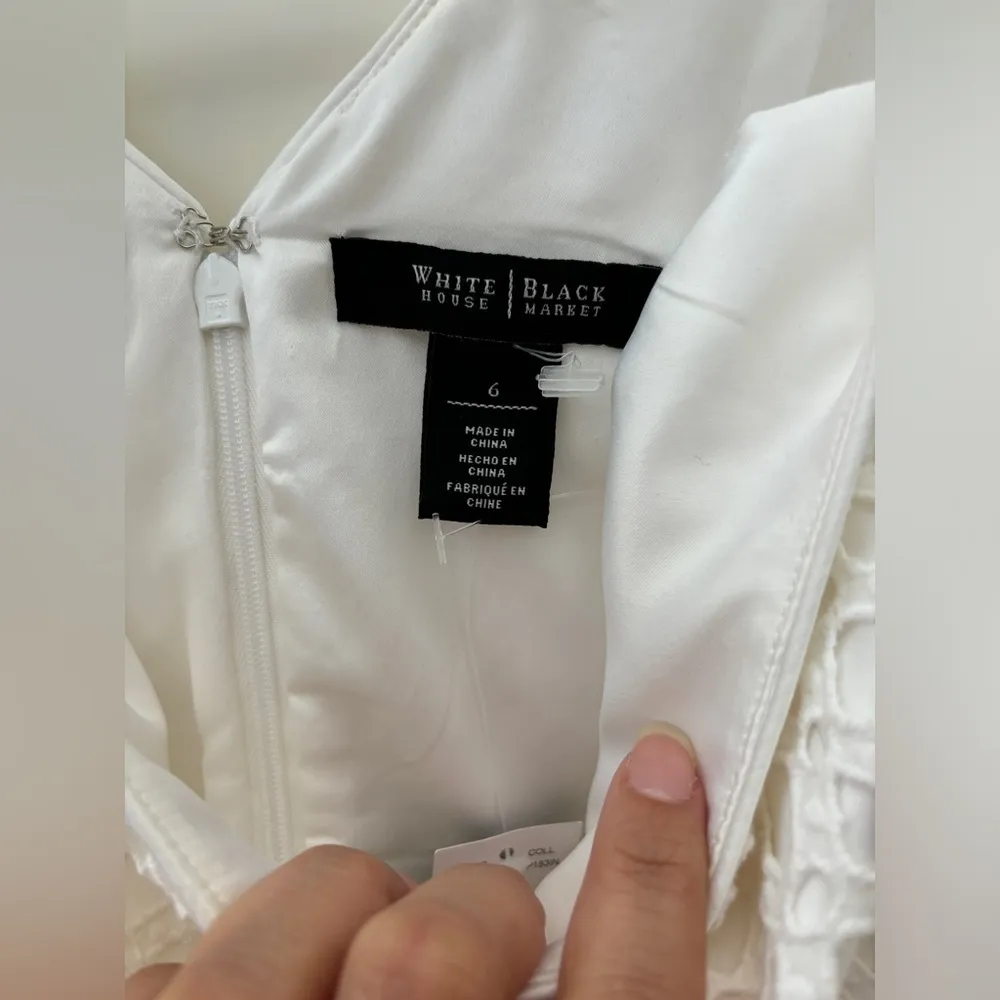 WHBM Dress Women's 6 White Solid 100% Cotton Crochet Pockets Fit Flare Pockets - Image 2