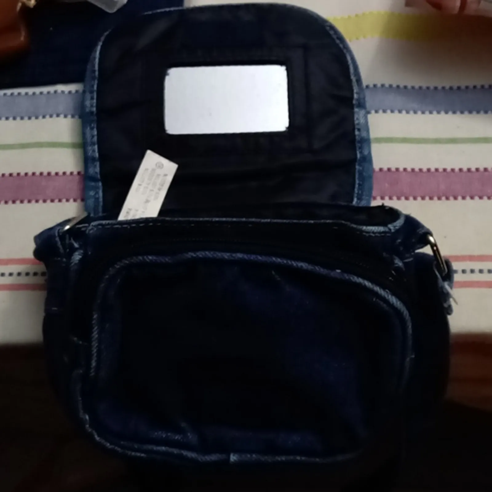 Denim Crossbody Bag Zip/Velcro Closure Boho Festival Hippie School College Blue - Image 6