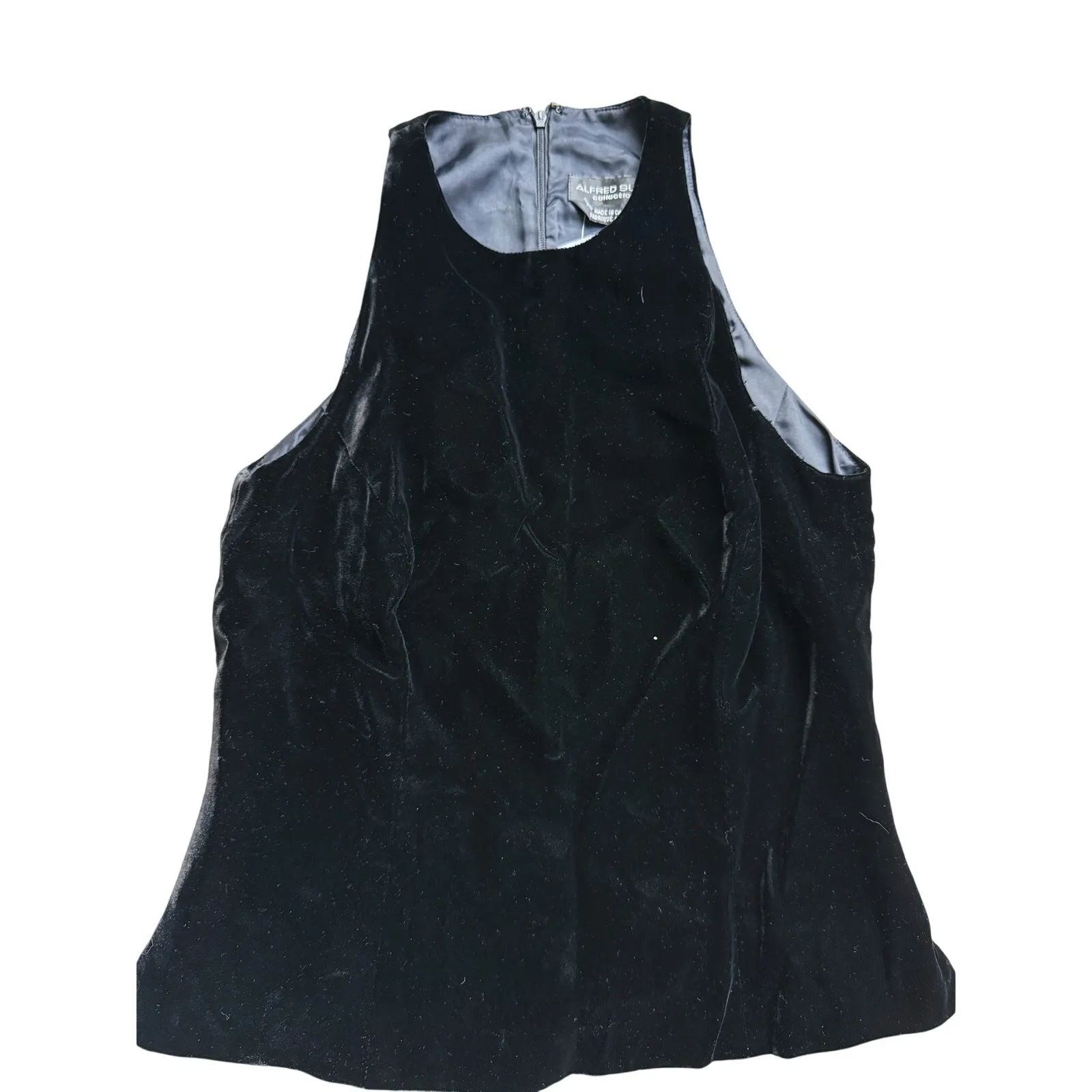 Alfred Sung Dark Academia Velvet High Neck Sleeveless Blouse S Black Old Money - Image 2
