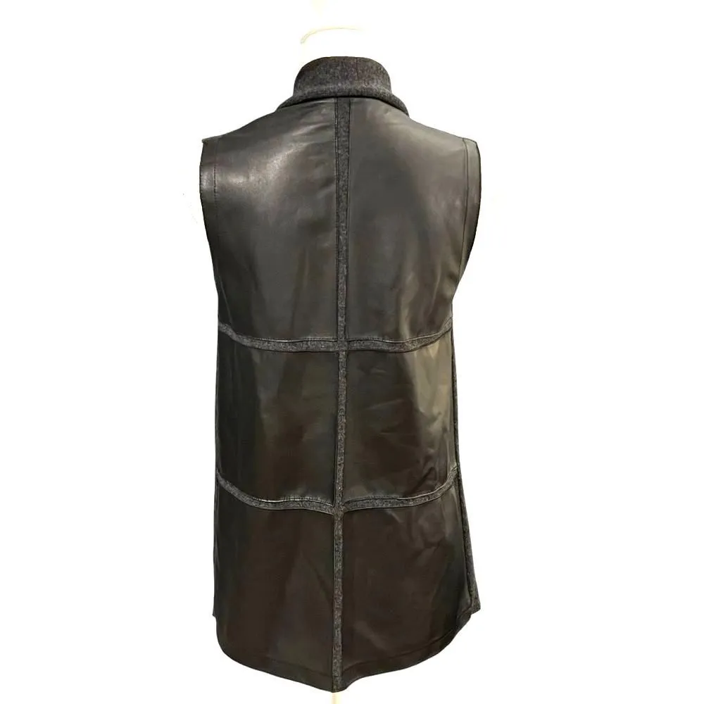 Lafayette 148 Wool Sweater Vest Cardigan S Leather Minimalist Capsule Wardrobe Gray - Image 2