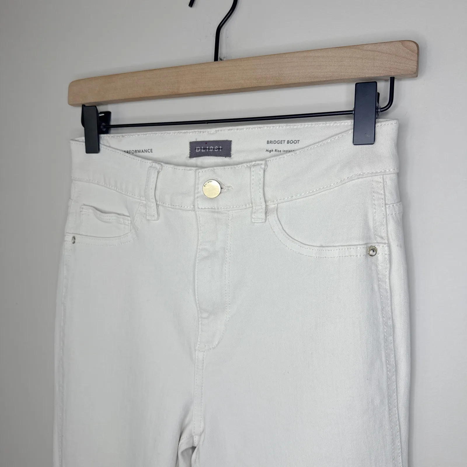 DL1961 Bridget Instasculpt High Rise Bootcut Jeans in Ecru Size 26 Hem Slits - Image 5