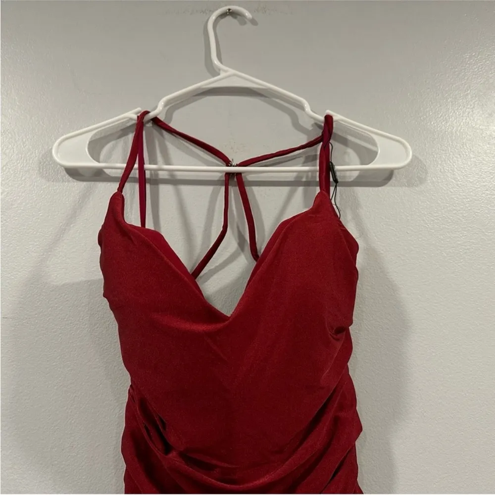 La Femme 28206 Burgundy Cross Back Dress 2 - Image 3