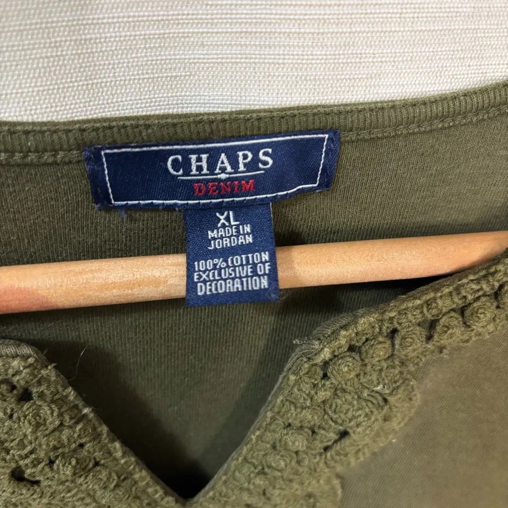 Chaps olive army sage green embroidered short sleeve T-shirt XL Y2K Casual - Image 3