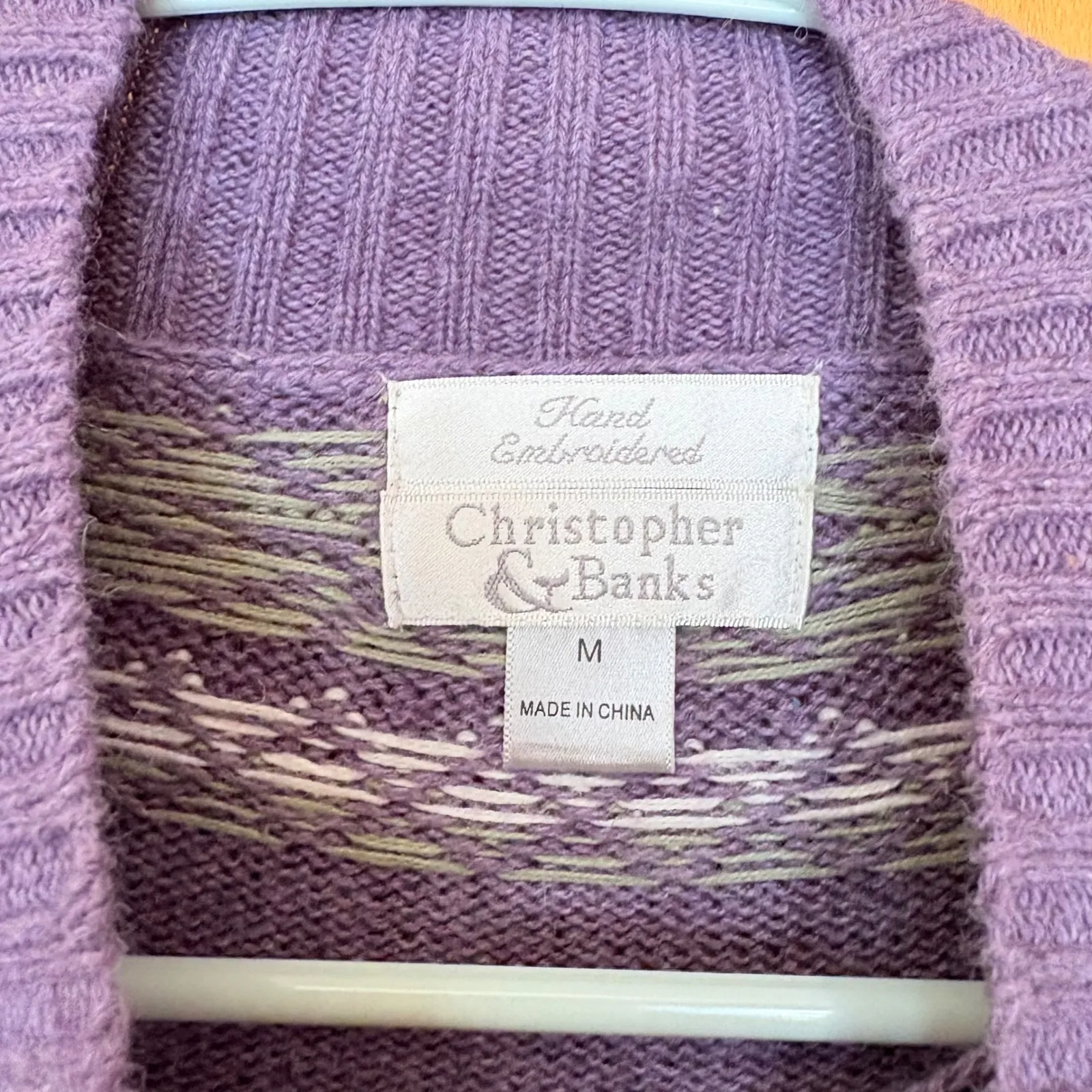 Christopher & Banks Purple Ice Skate Mittens Snowflake Sweater M Hand Embroider - Image 2