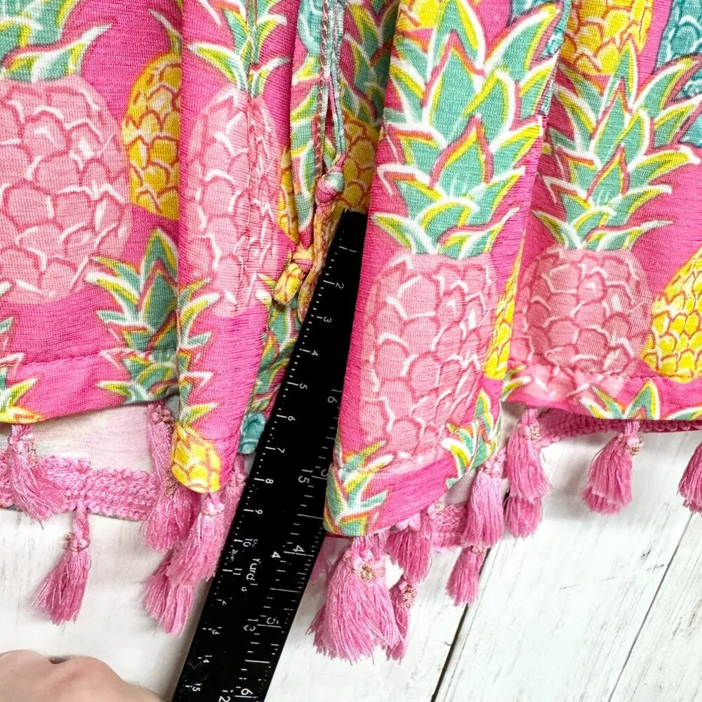 Simply Southern Shorts Women S/M Pink Pinneapple Pattern Elastic Waist Tassels - Image 4