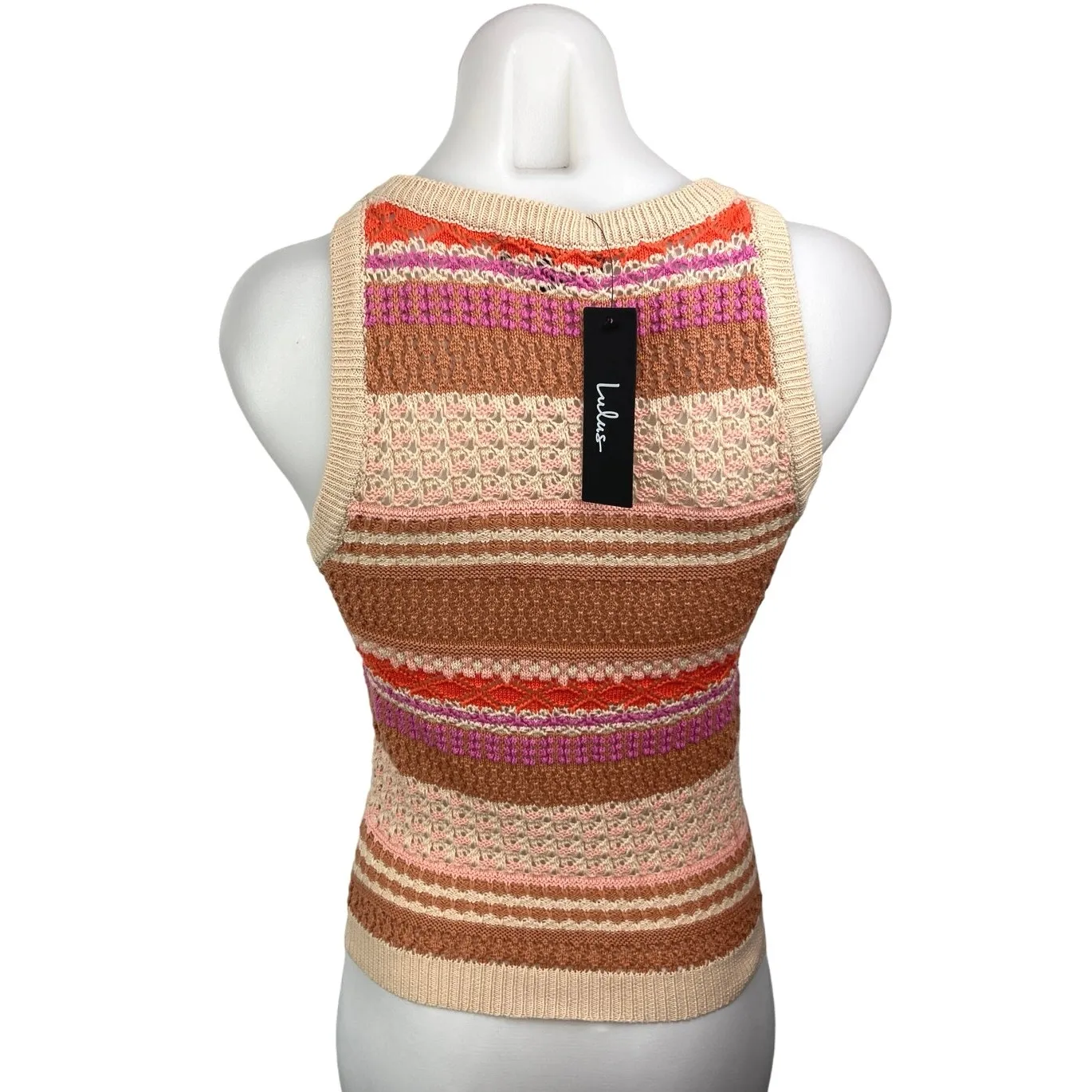 NEW Lulus Exceptional Expression Beige Multi Striped Sweater Knit Tank Top Sz XS - Image 2