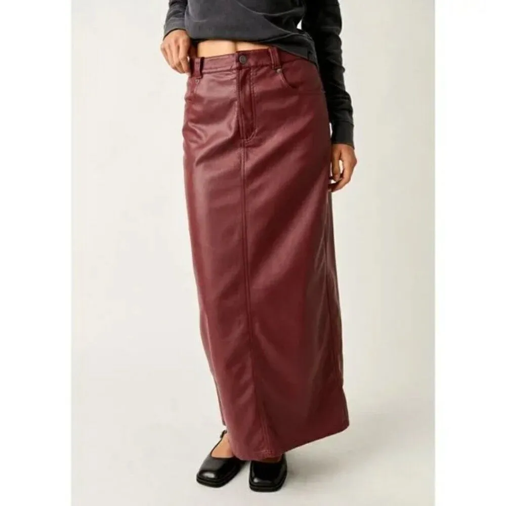 FREE PEOPLE NWT City Slicker Vegan Maxi Skirt / Red Jasper - 2 ($128) - Image 3