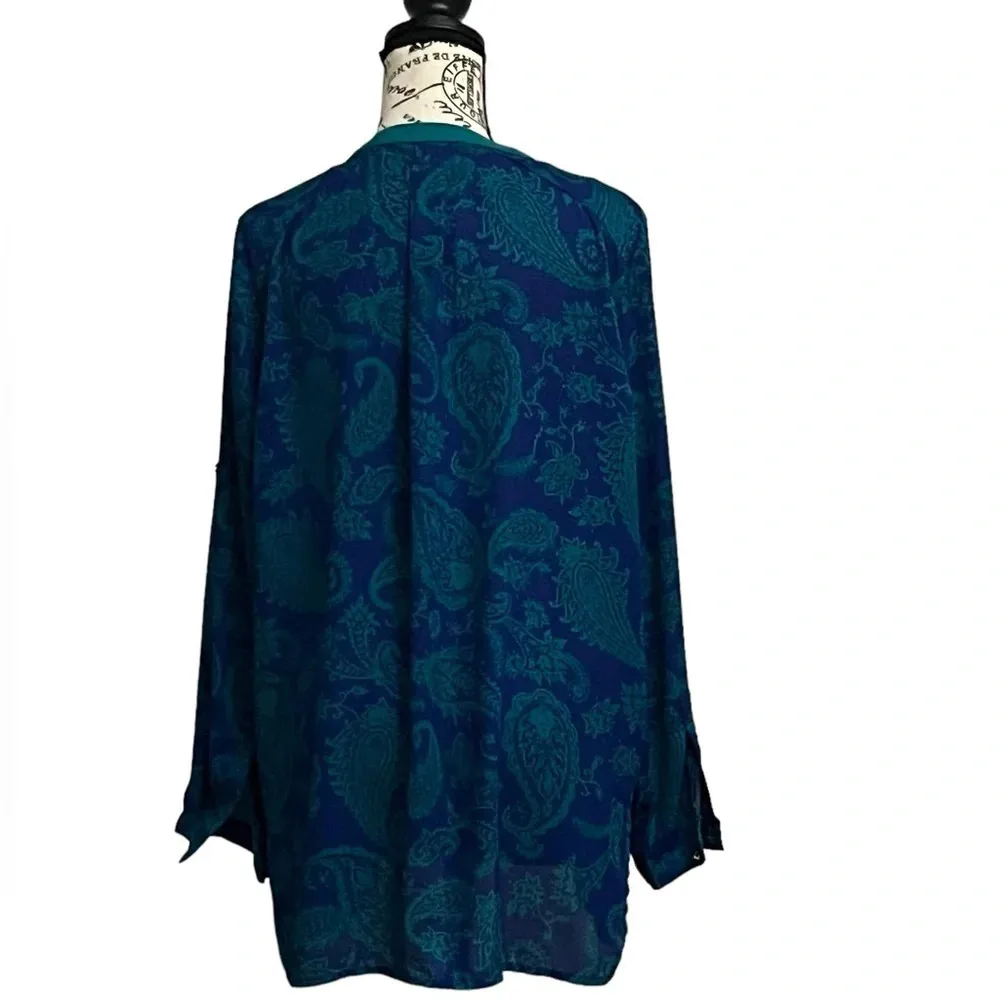 harve bernard Floral Long Sleeve Button Up Tunic Blouse L Floral Retro Preppy - Image 4