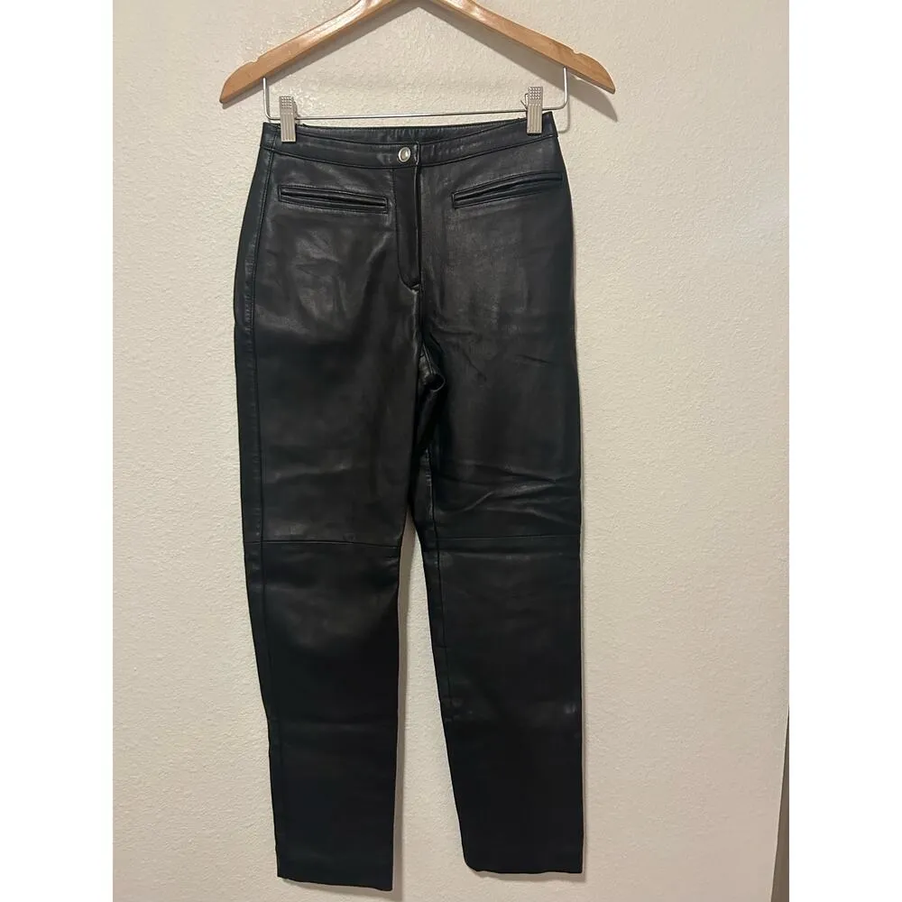 Vintage Hugo Buscati Black Leather Pants Womens Size 2 Moto Grunge Goth Punk - Image 6