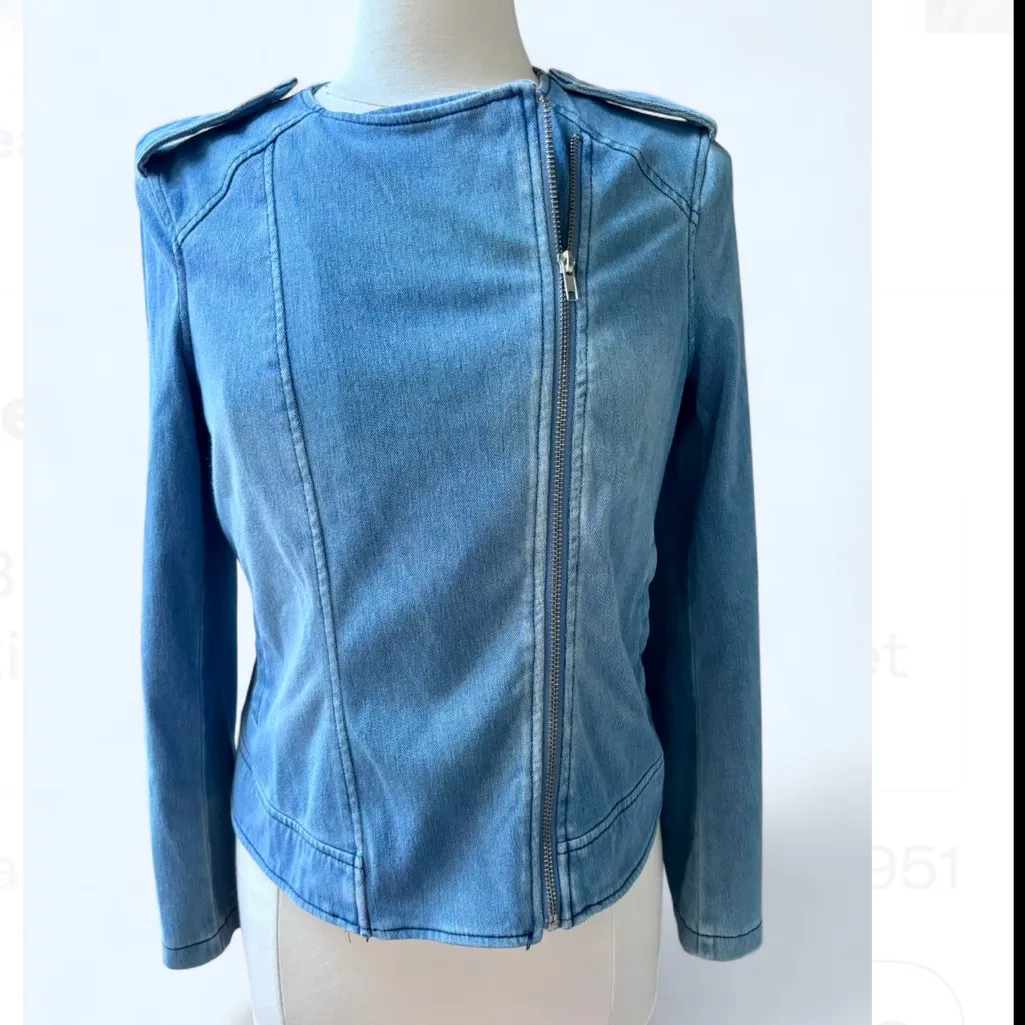 Vintage DG2 Diane Gilman Women’s Jean Moto Jacket Chambray Stretch Small Y2K 00 - Image 3