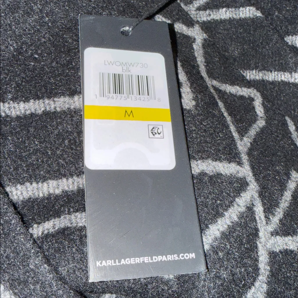 NWT KARL LAGERFELD PARIS Women Wool Blend Black Logo All Over Coat Oversize M - Image 8