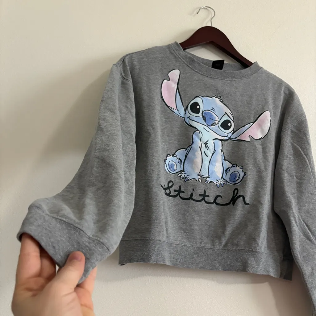 Disney Gray Sweatshirt with Blue Stitch XS - Image 4