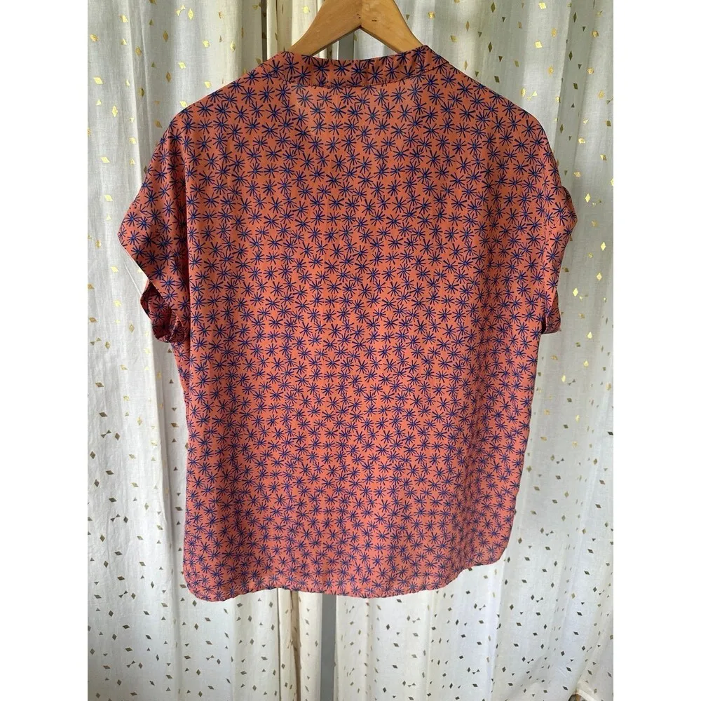 Pleione Artistic Star Burst Split Neck Short Cuff Sleeve Flowy Blouse Top L - Image 4